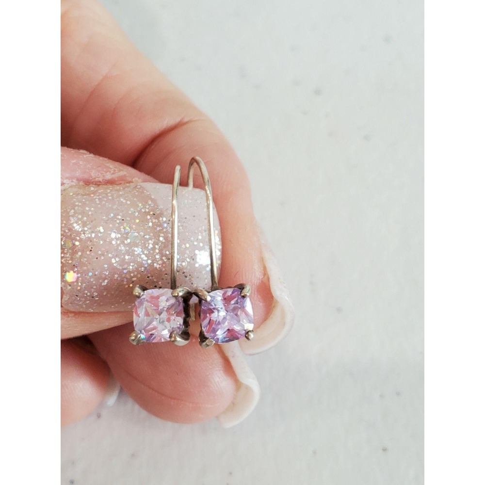 Pair 925 Sterling Silver Pierced Light Lavender Purple Cz  Earrings